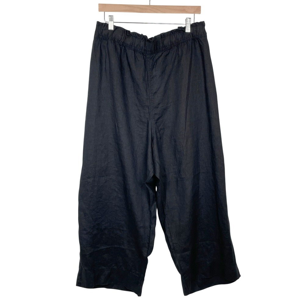 H&M Black 100% Linen Wide Leg Crop Pants Size 4XL Pull On Lagenlook Minimalist